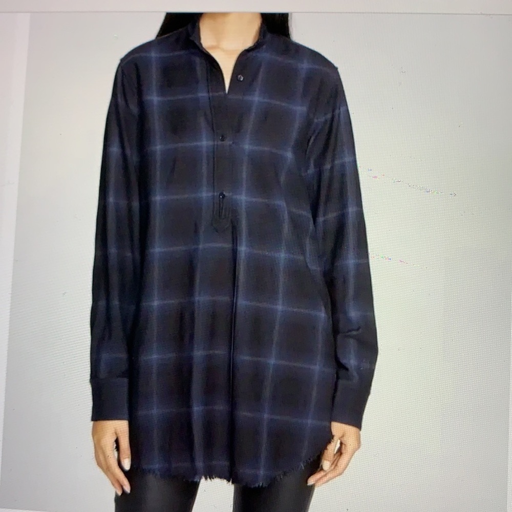 Helmut Lang Plaid Wool Cashmere Tunic Shirt XS